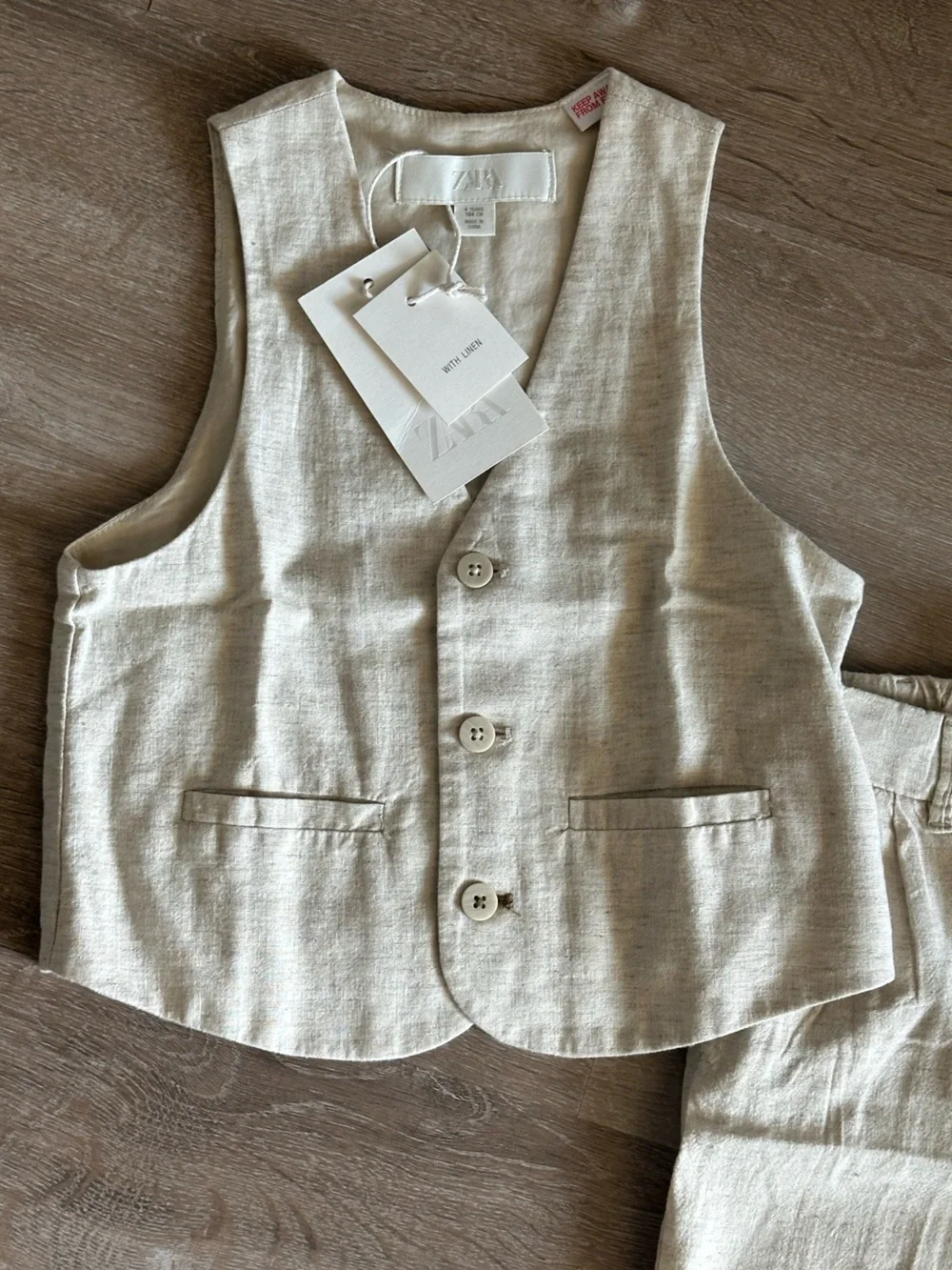 Zara Kids Linen Blend Suit Vest & Pants Set